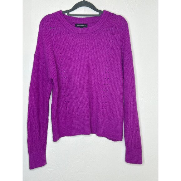 Banana Republic Fushia Wool Alpaca Blend Knit Sweater Drop Shoulder Size Large - Picture 1 of 7